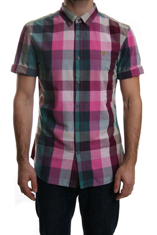 Farah Arogan Block Gingham Short Sleeve Shirt in Azealia