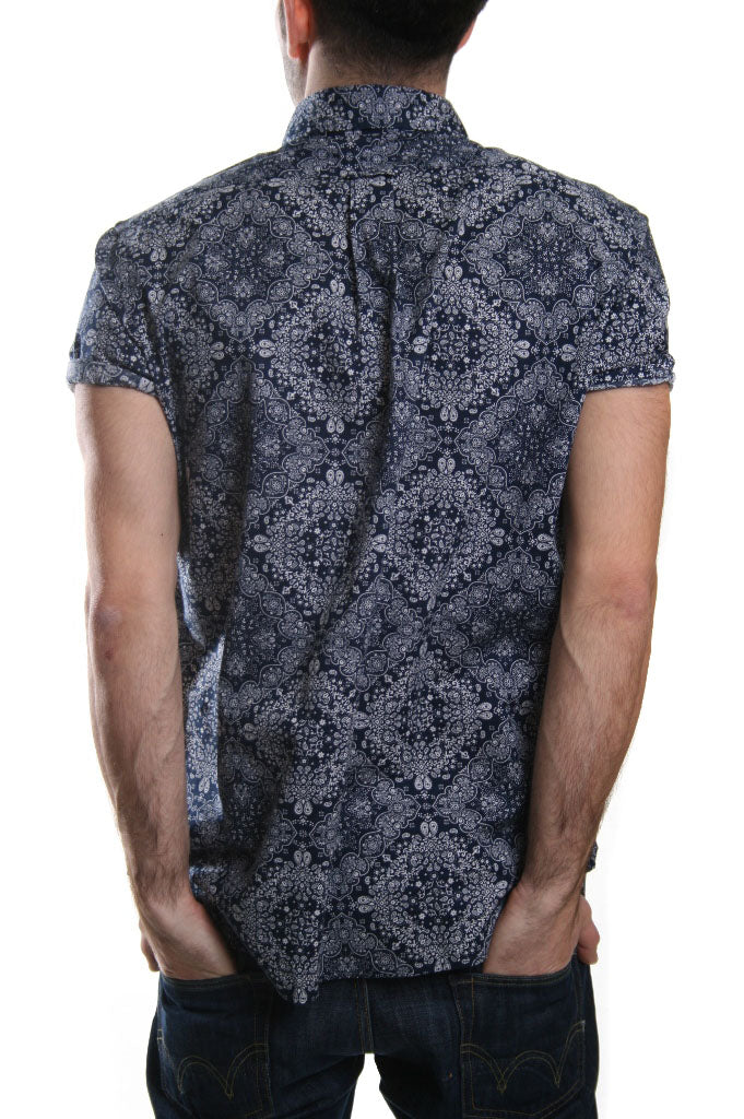 Edwin Short Sleeved Bandana Print Shirt in Navy