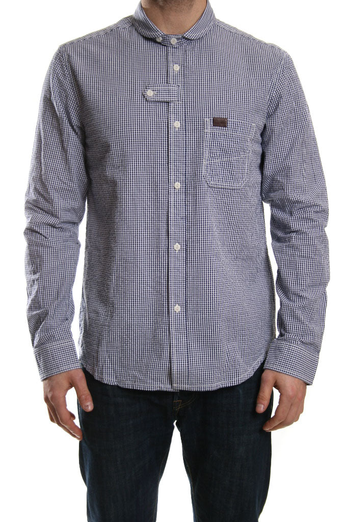Marshall Artist Long Sleeved Double Pocket Gingham Shirt Navy