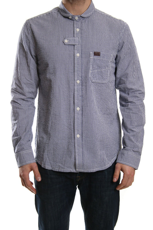 Marshall Artist Long Sleeved Double Pocket Gingham Shirt Navy