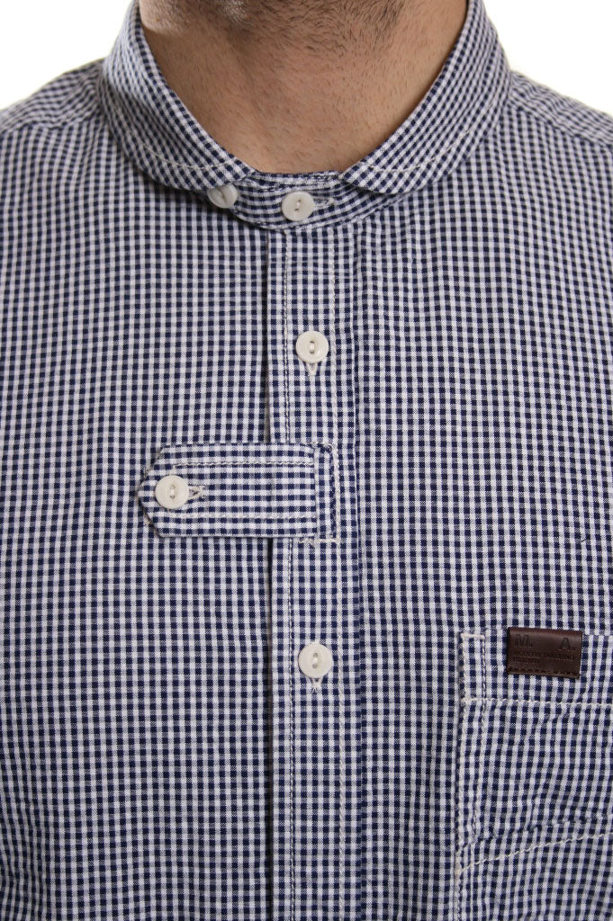 Marshall Artist Long Sleeved Double Pocket Gingham Shirt Navy