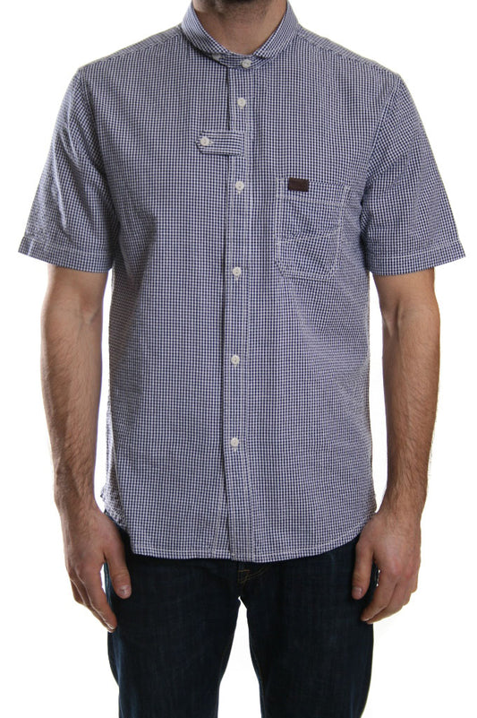 Marshall Artist Short Sleeved Double Pocket Gingham Shirt Navy