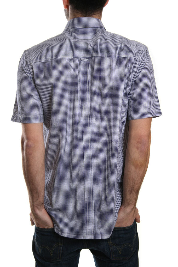 Marshall Artist Short Sleeved Double Pocket Gingham Shirt Navy