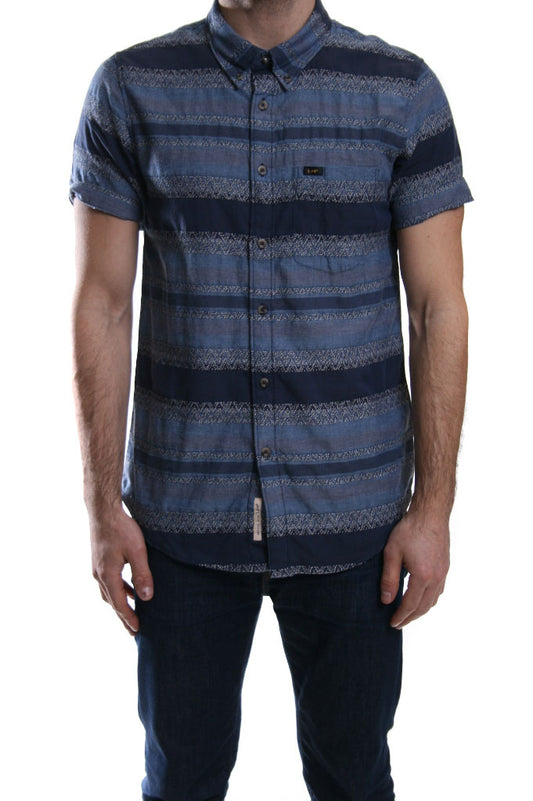 Lee Short Sleeved Stripe Shirt in Washed Blue