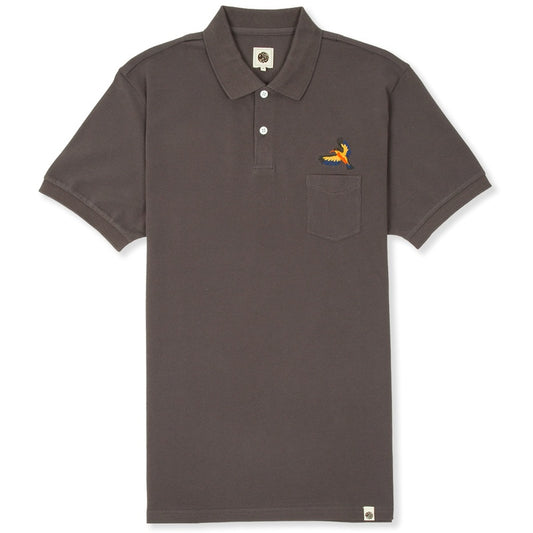 Pretty Green Thore Embroidered Pocket Polo In Charcoal