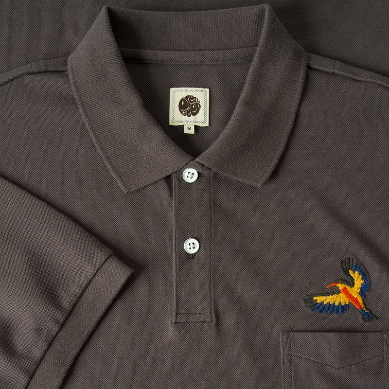 Pretty Green Thore Embroidered Pocket Polo In Charcoal