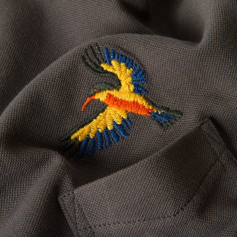 Pretty Green Thore Embroidered Pocket Polo In Charcoal