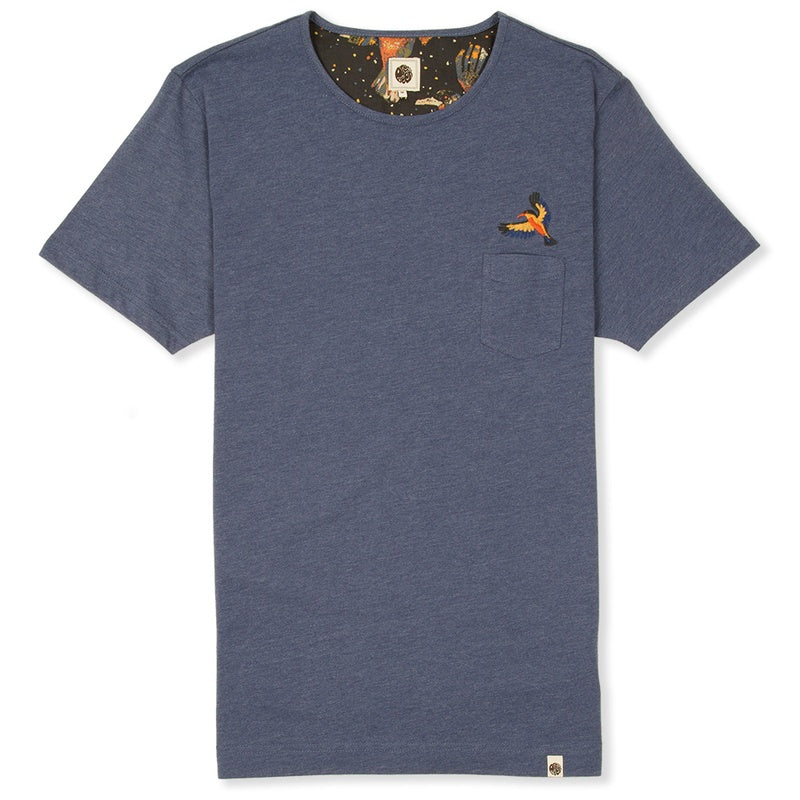 Pretty Green Thore Embroidered Pocket Crew Tee in Airforce Blue