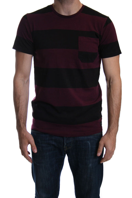 Edwin Marvin Block Stripe T Shirt in Wine