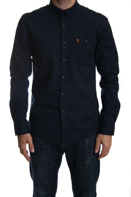 Farah Penrith Long Sleeve pattern Shirt in True Navy