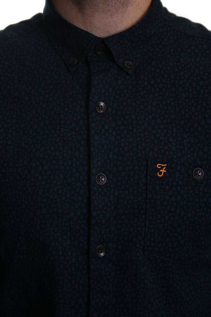 Farah Penrith Long Sleeve pattern Shirt in True Navy