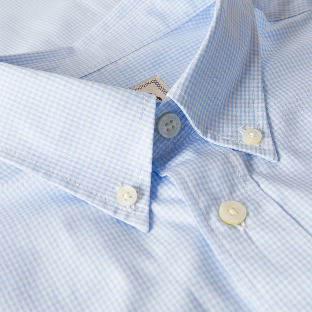 Pretty Green Glendale Micro Gingham Check Shirt in Blue