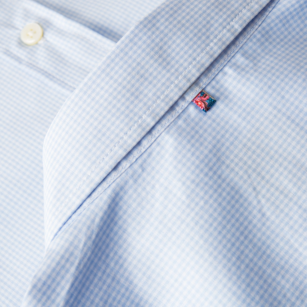 Pretty Green Glendale Micro Gingham Check Shirt in Blue