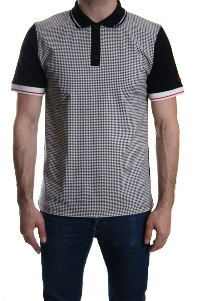 Merc Corona Houndstooth Panel Polo in Black