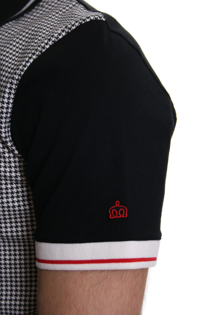Merc Corona Houndstooth Panel Polo in Black