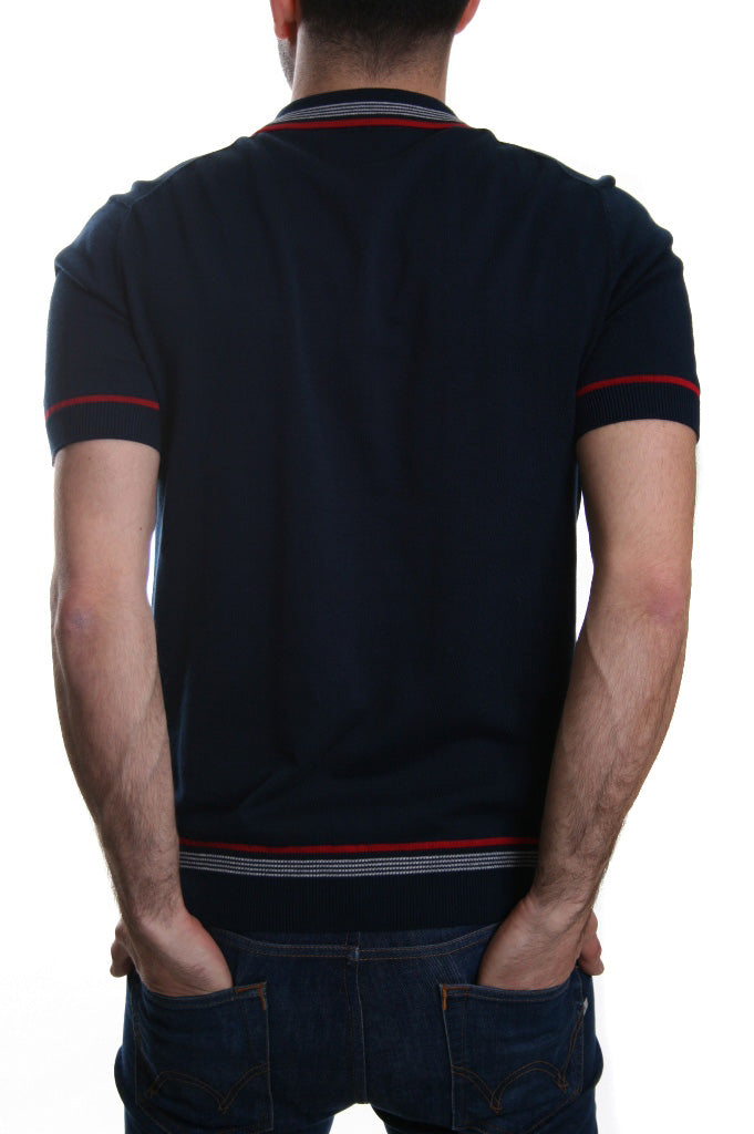 Merc Paulus Tipped Knitted Polo in Navy