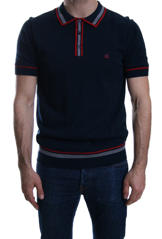 Merc Paulus Tipped Knitted Polo in Navy