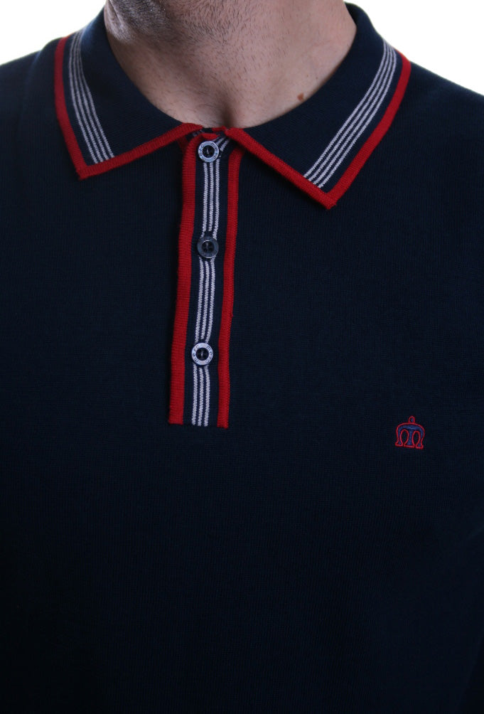 Merc Paulus Tipped Knitted Polo in Navy