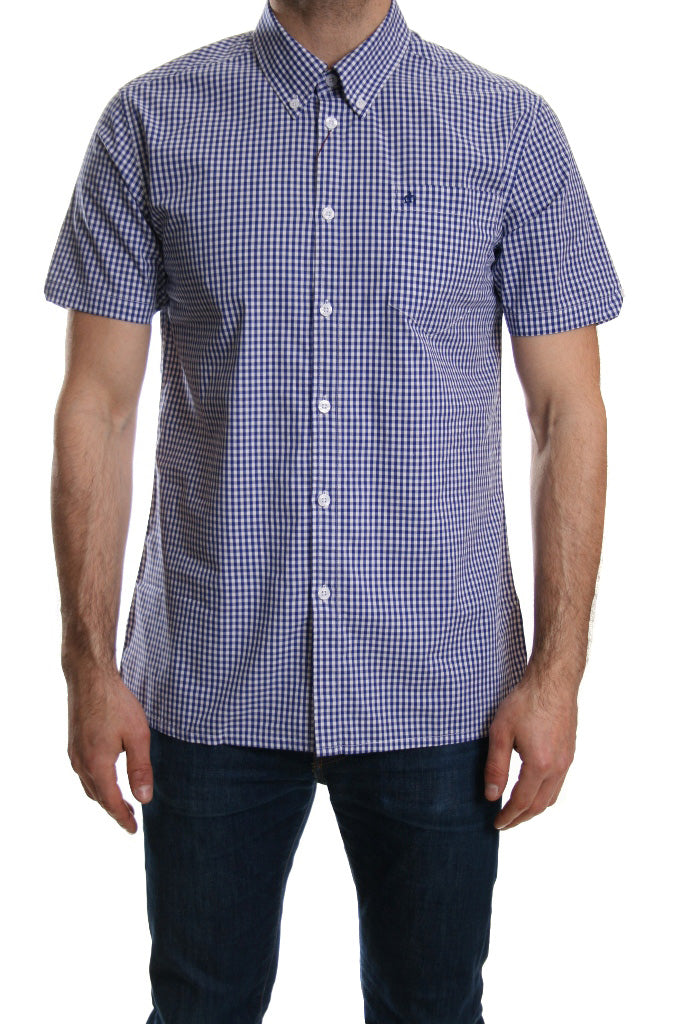Merc Terry Short Sleeved Gingham Shirt Royale Blue