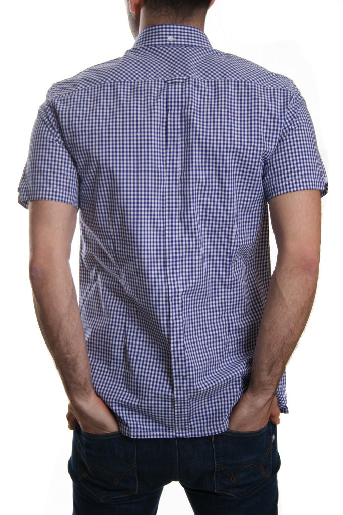 Merc Terry Short Sleeved Gingham Shirt Royale Blue