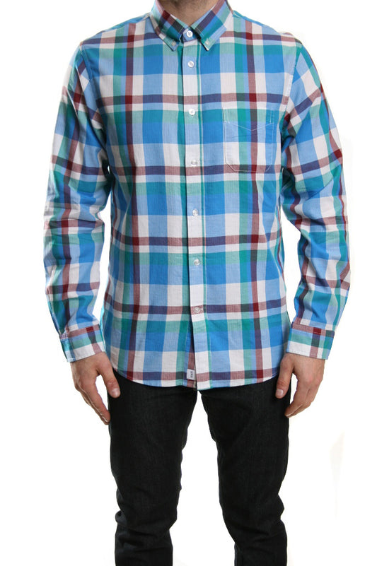 Edwin Herringbone Standard Check Shirt Blue Mint