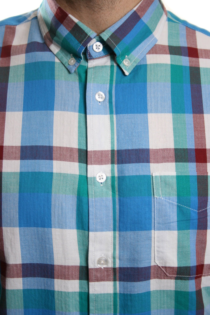 Edwin Herringbone Standard Check Shirt Blue Mint