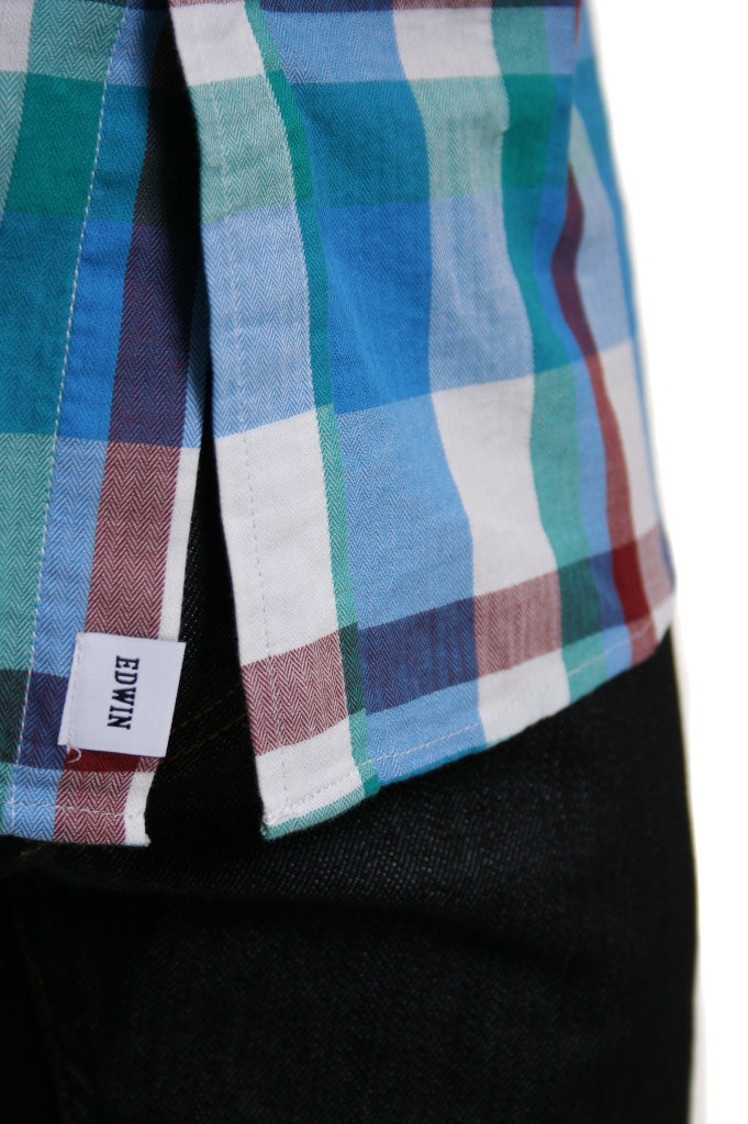 Edwin Herringbone Standard Check Shirt Blue Mint