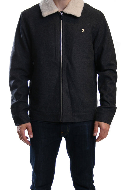 Farah Otley Wool Collared Sherpa Coat in Grey Marl