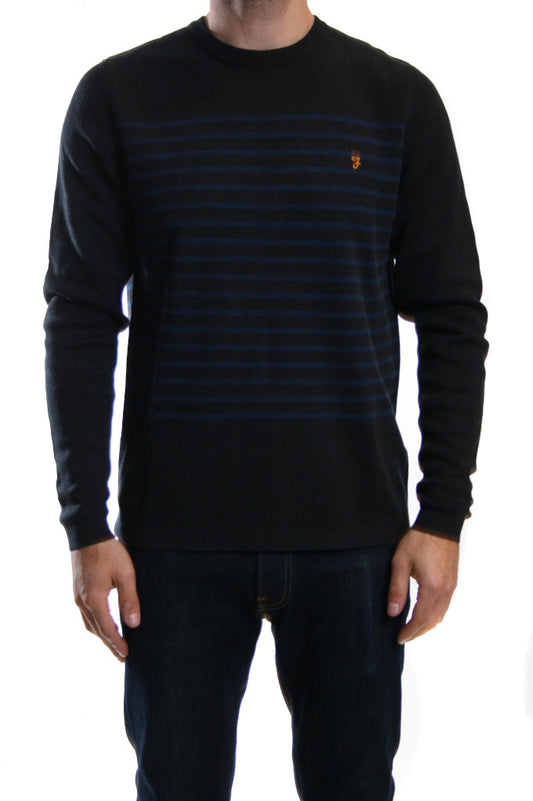 Farah Orsett Striped Crew Jumper in Black Marl