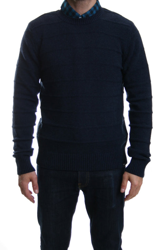 Edwin Standard Fine Stripe Lambs wool Jumper in Blue Marl