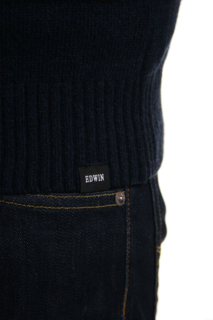 Edwin Standard Fine Stripe Lambs wool Jumper in Blue Marl