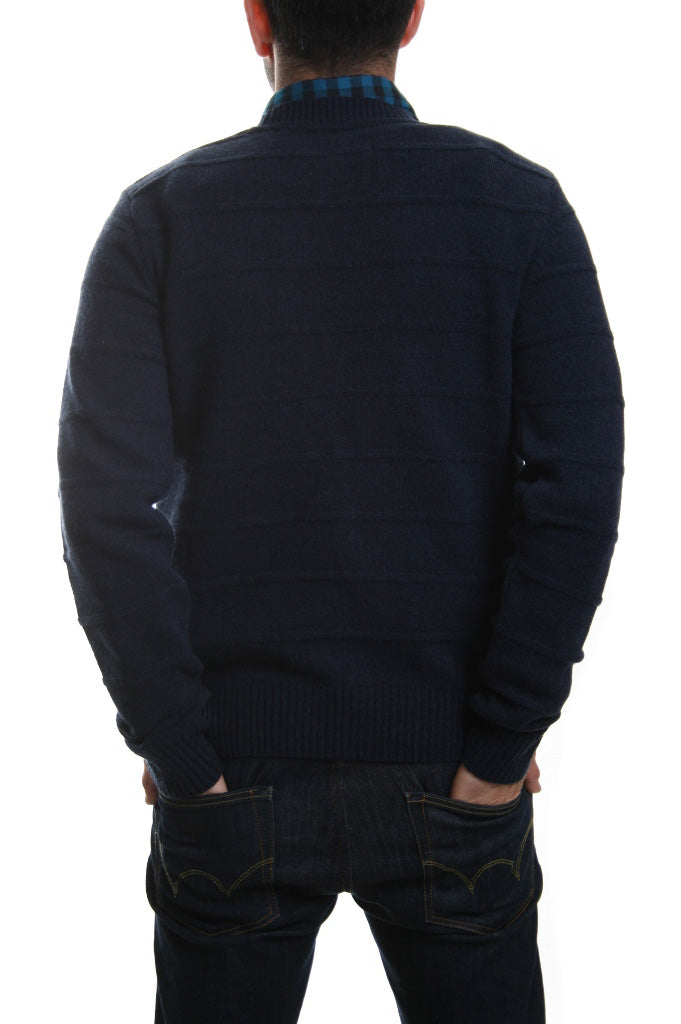 Edwin Standard Fine Stripe Lambs wool Jumper in Blue Marl