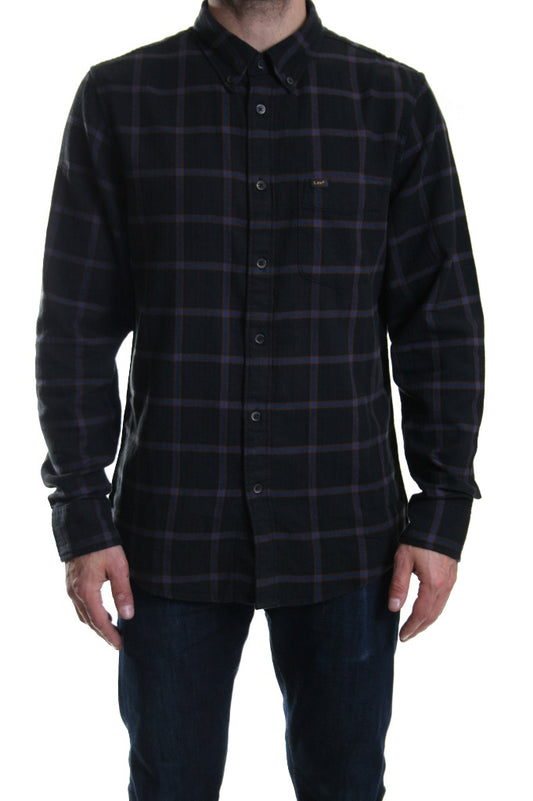 Lee Button Down Check Shirt in Black Shadow