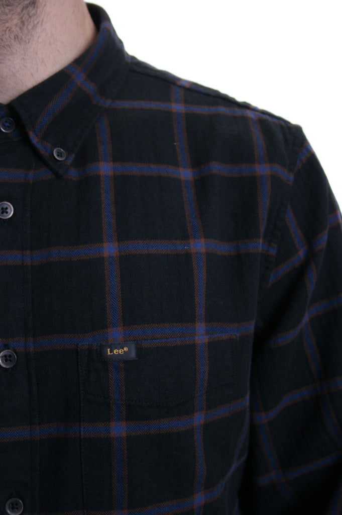 Lee Button Down Check Shirt in Black Shadow