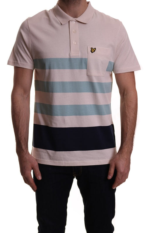 Lyle & Scott Wide Block Stripe Polo in Seashell White