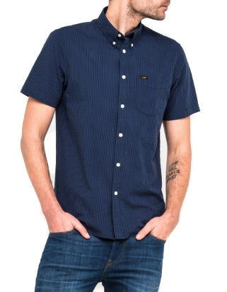 Lee Slim Tonal Seersucker Shirt Navy Drop