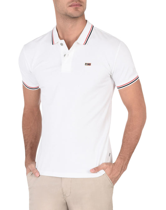 Napapijri Taly Stripe Tipped Polo in Bright White