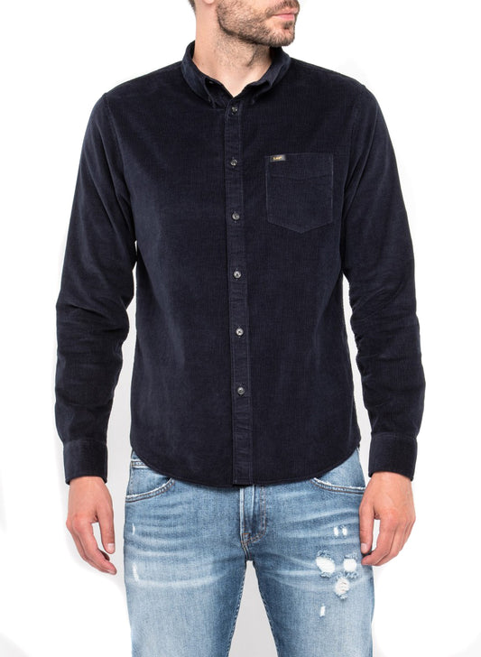 Lee Button Down Micro Cord Shirt Midnight Blue