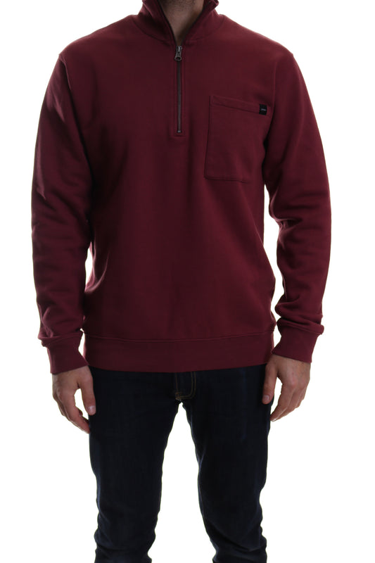 Edwin Popover Funnel Zip Sweat in Oxblood Red