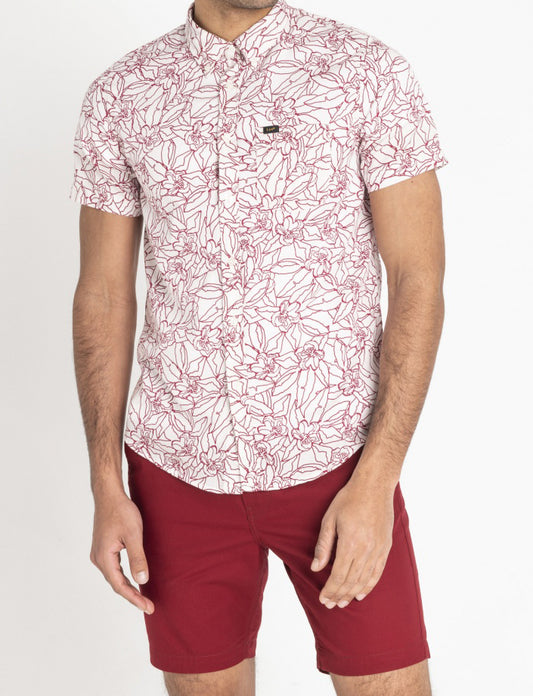 Lee Floral Print Button Down Shirt Faded Red