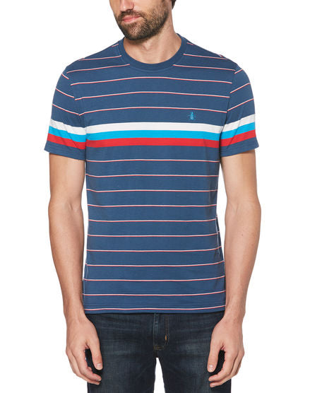 Original Penguin Engineered Stripe T Shirt Dark Denim