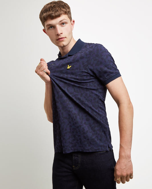 Lyle & Scott Geo Print Polo in Navy