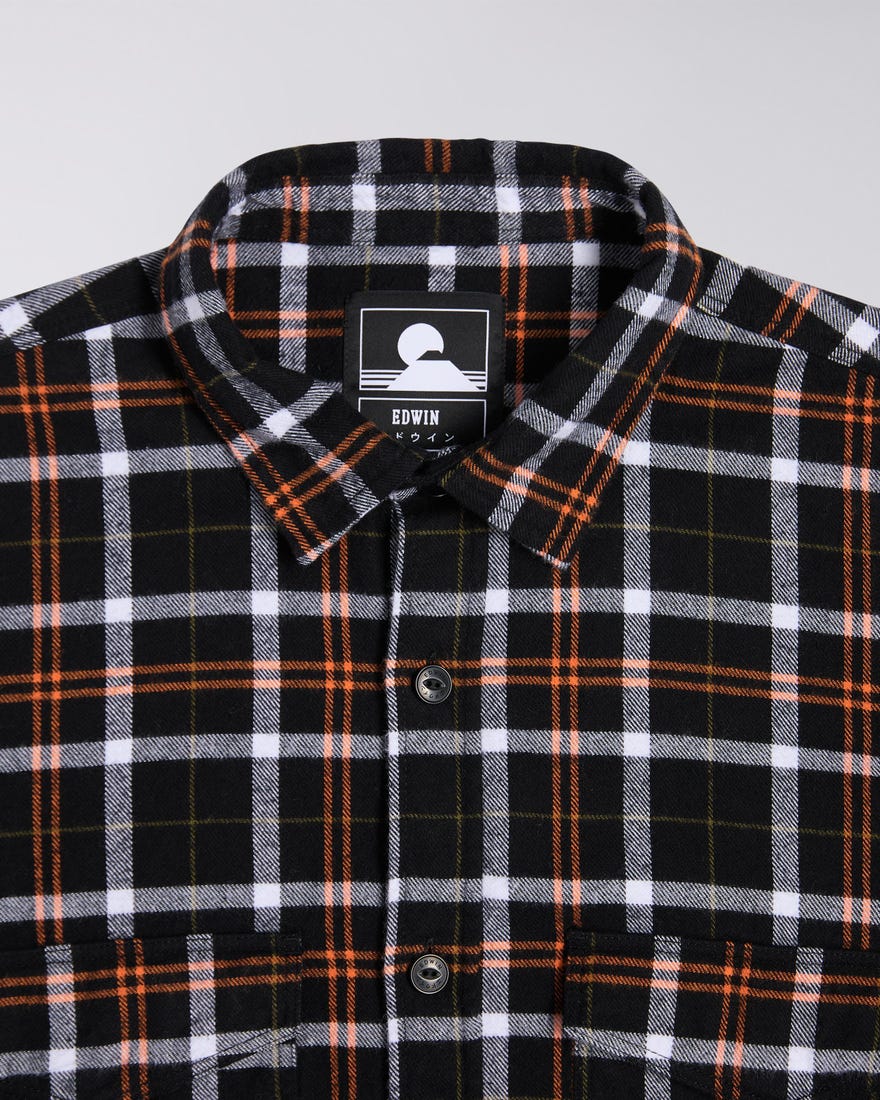 Edwin Big Heavy Flannel Brushed Checked Shirt Black/Uniform Green