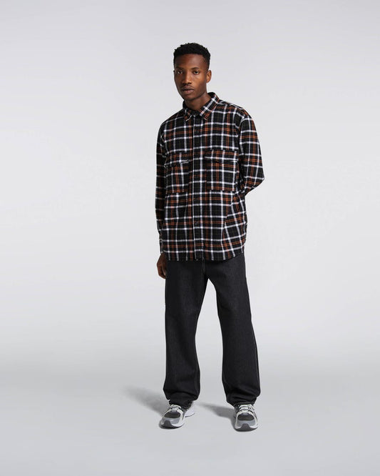 Edwin Big Heavy Flannel Brushed Checked Shirt Black/Uniform Green