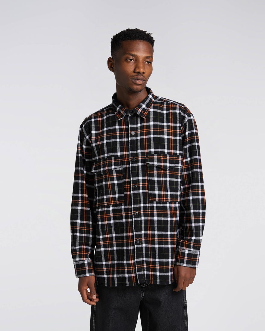 Edwin Big Heavy Flannel Brushed Checked Shirt Black/Uniform Green