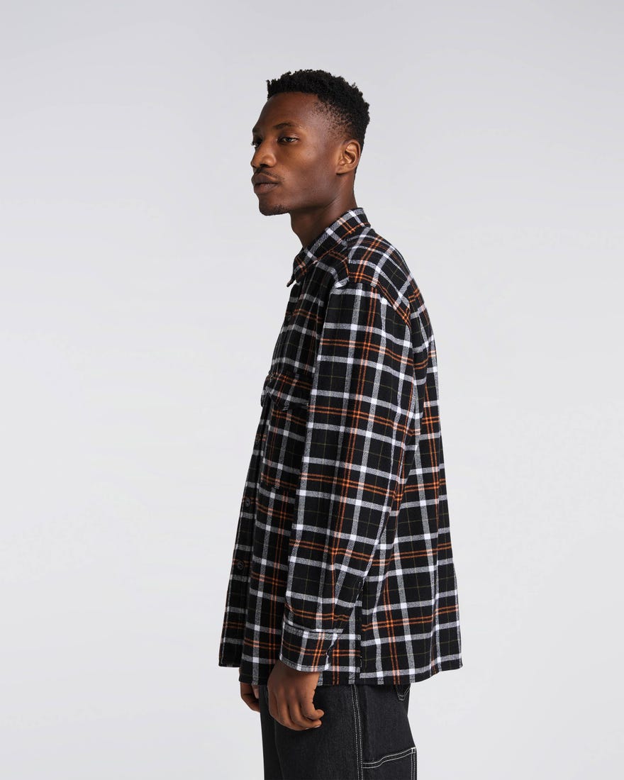 Edwin Big Heavy Flannel Brushed Checked Shirt Black/Uniform Green