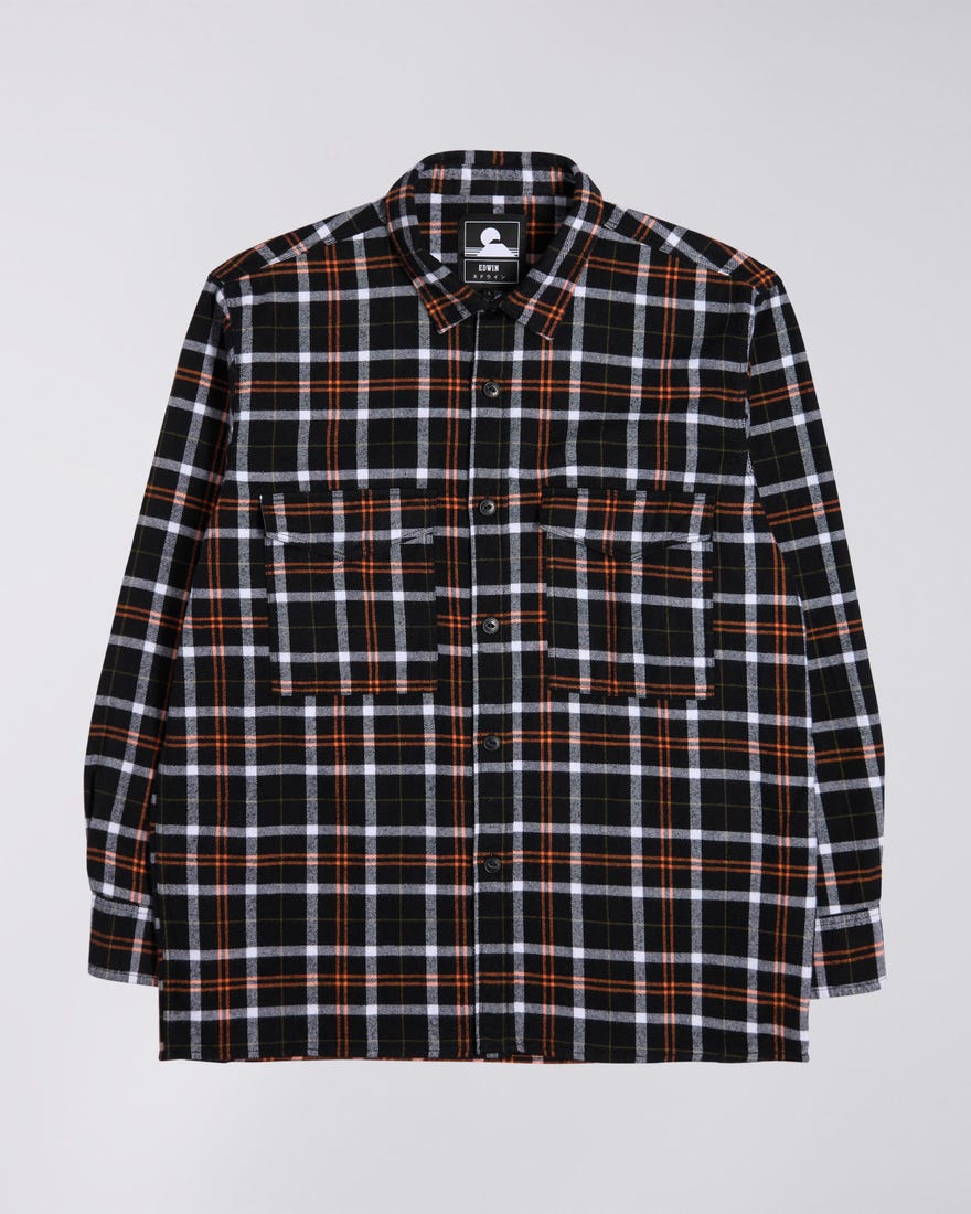 Edwin Big Heavy Flannel Brushed Checked Shirt Black/Uniform Green