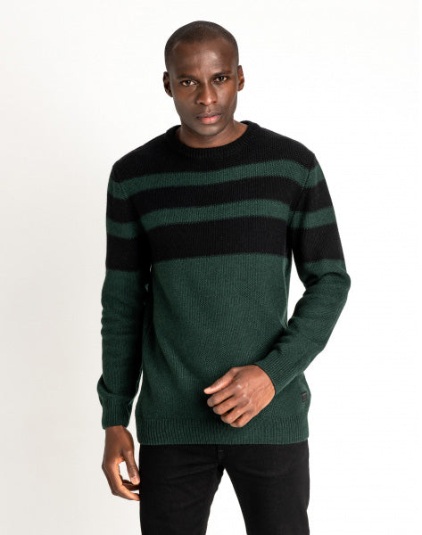 Lee Striped Wool Mixed Jumper in Bottle Green