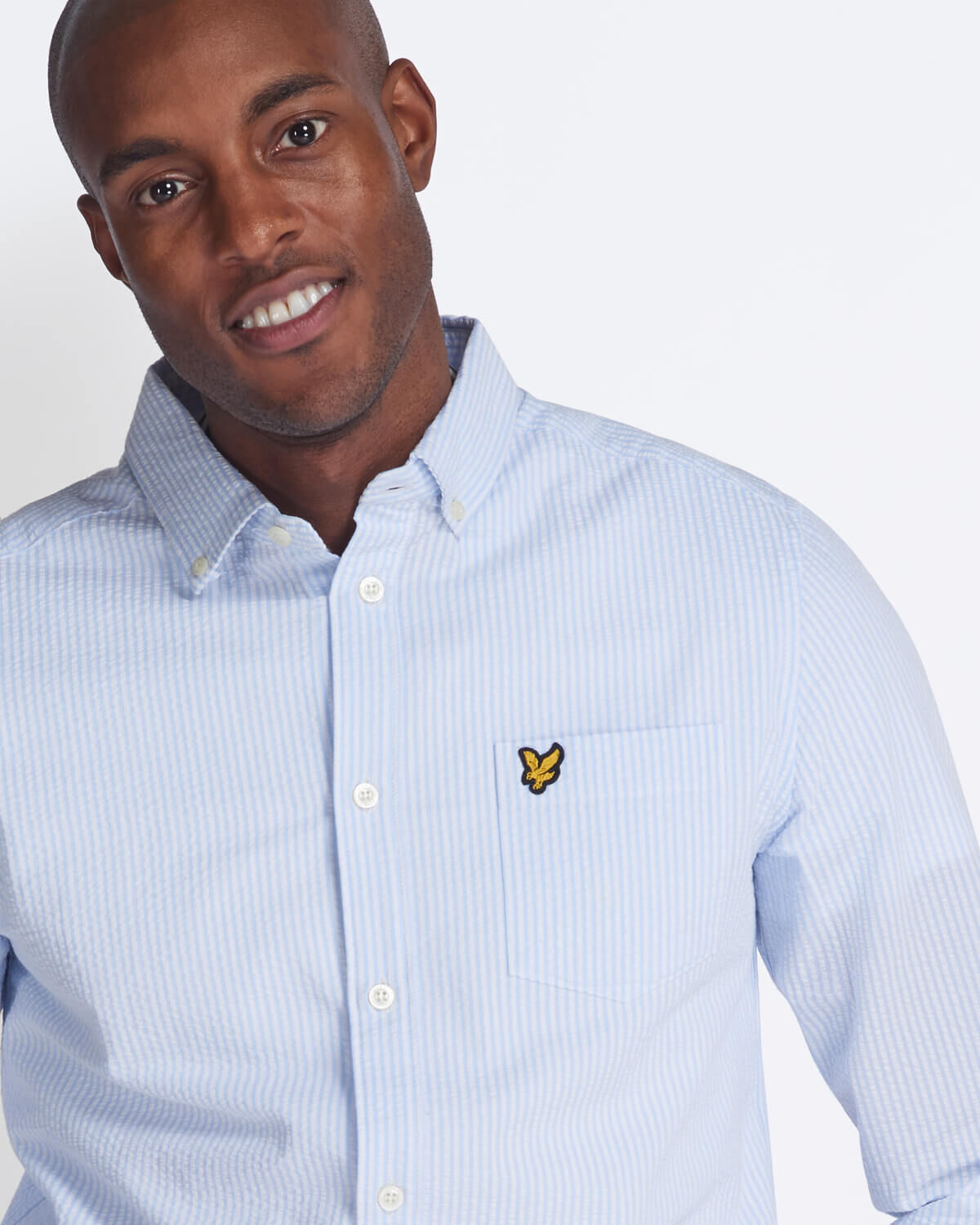 Lyle & Scott Seersucker Stripe Shirt in Pool Blue