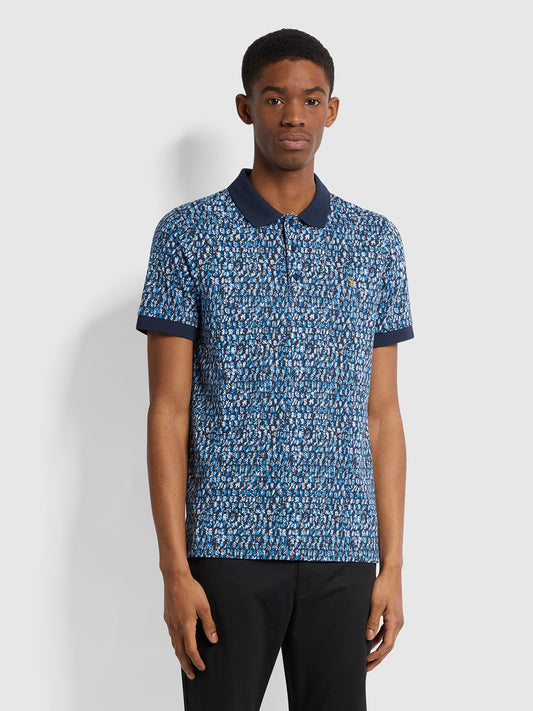 Farah Coppola Printed Polo in Yale Blue